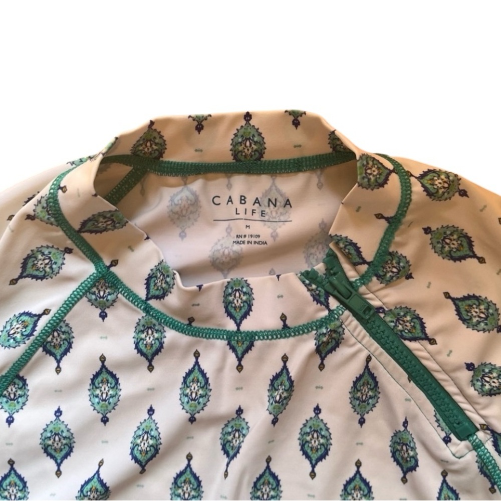 Swim Tee Cabana Life Green and White Long Sleeve